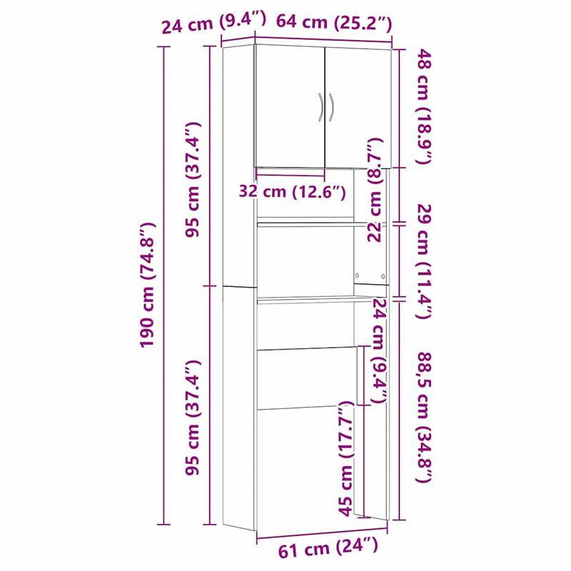 Wasmachinekast – Wasmachineombouw – Wasmachineberging – Opbergkast – Kast Voor Wasmachine – Nostalgisch Oud Hout Design – Afmetingen 64x24x190 cm – Bruin