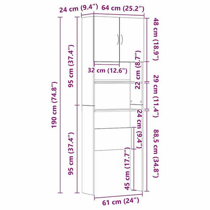Wasmachinekast – Wasmachineombouw – Wasmachineberging – Opbergkast – Kast Voor Wasmachine – Nostalgisch Oud Hout Design – Afmetingen 64x24x190 cm – Bruin