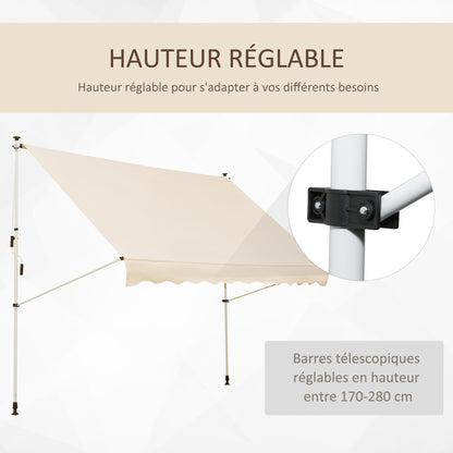 Uitschuifbare Zonwering – Zonnescherm – Markies – Terrasoverkapping – Luifel – Verstelbare Hoogte – Aluminium Frame – Beige Polyester – Anti-UV – Muurloos Montagesysteem
