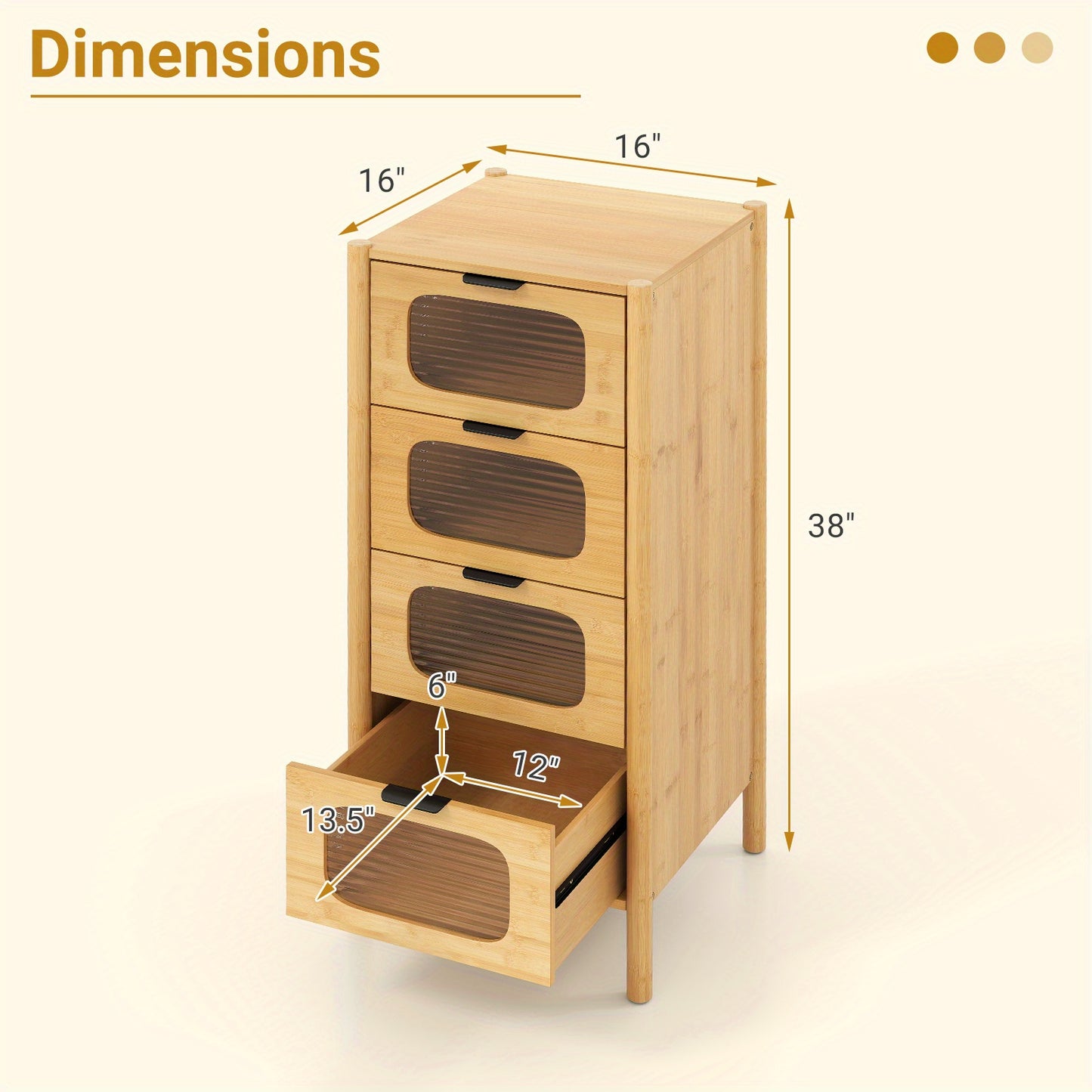 Opbergkast – Opbergmeubel – Ladenkast – Dressoir – Bamboekast – 4 Lades – Gehard Glas – Compact 40x40x97 cm