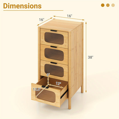 Opbergkast – Opbergmeubel – Ladenkast – Dressoir – Bamboekast – 4 Lades – Gehard Glas – Compact 40x40x97 cm