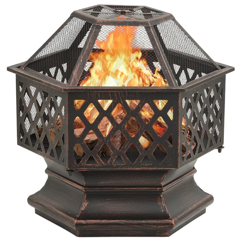XXL Heavy-Duty Steel Fire Pit Basket with Ignition System - Large Outdoor Wood-Burning Stove for Garden, & Terrace - Rustic Portable, Chimney-Like Design (62x54x56cm) - Durable Metal Fire Pit for Backyard Warmth