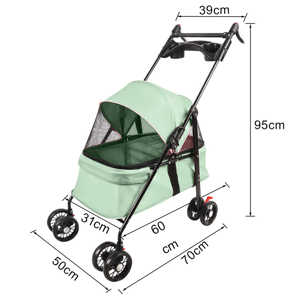 Foldable Dog Stroller for Pets, Up to 15 Kg, Dog Trolley with Drink Holder, Travel Pet Stroller, Jogger Buggy for Small Dogs And Cats 50X70X95Cm (Green)