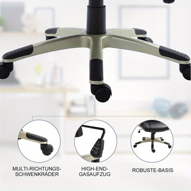 Bureaustoel – Ergonomische Stoel – Office Chair – Draaistoel – Bureaustoelen – Verstelbare Hoogte 114-124 cm – Zwarte Kunstleren Bekleding & Stevig PVC Frame