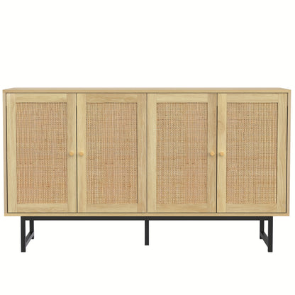 Dressoir – Dressoirs – Opbergkast – Ladekast – Wandkast – 140x39,5x80 cm – Echt Rotan En Hout – Ruime 4-Deurs Kast
