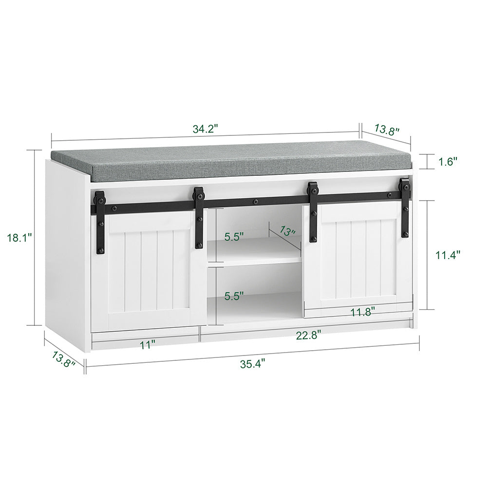 Schoenenkast – Schoenenrek – Schoenenopberger – Schoenenbank – Opbergkast – 2 Schuifdeuren – Houtlook MDF – Zitkussen – 90x35x46 cm
