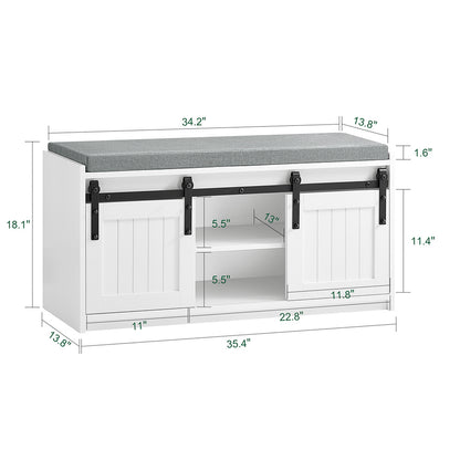 Schoenenkast – Schoenenrek – Schoenenopberger – Schoenenbank – Opbergkast – 2 Schuifdeuren – Houtlook MDF – Zitkussen – 90x35x46 cm