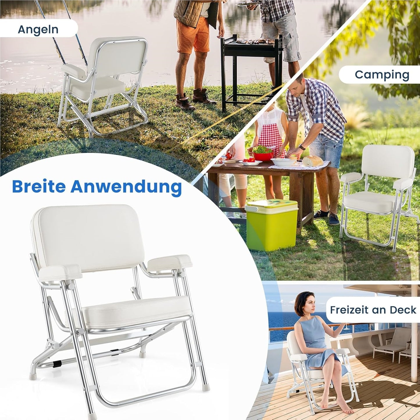Opvouwbare Bootstoel – Vouwstoel – Vissersstoel – Campingstoel – Tuinstoel – Aluminium Frame – Comfortabele Gevoerde Zitting en Rugleuning
