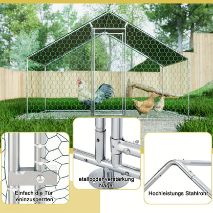 Free Range Chicken House 3x2x2m with Safety Lock And Waterproof PE Cloth, Metal Free Range Fence for Chickens, Rabbits And Other Small Animals