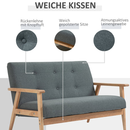2-zits bank – 2-zits sofa – loveseat – zitbank – tweezitsbank – compact ontwerp – linnen bekleding – rubberwood frame – grijs