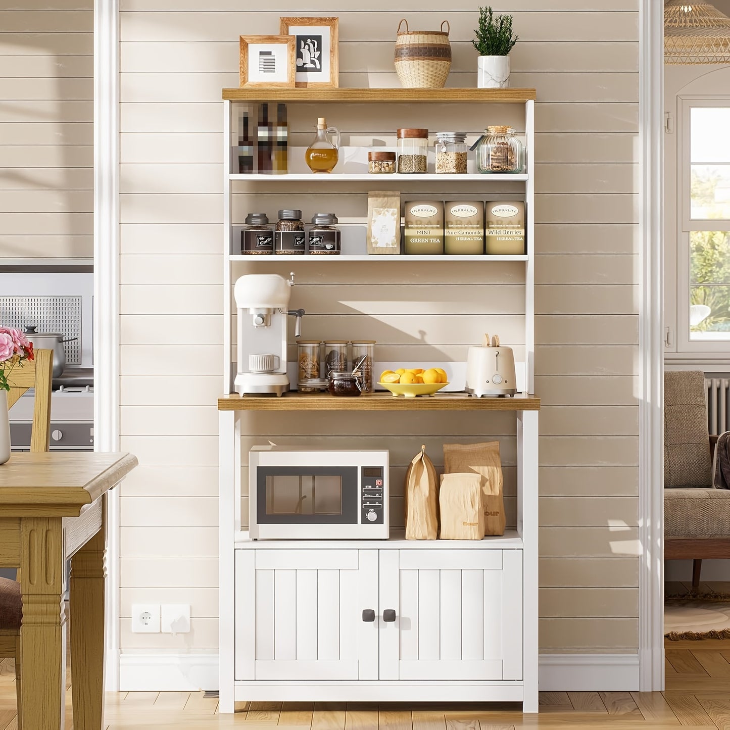 Keukenkast – Opbergkast – Buffetkast – Keukenonderkast – Kast – Multifunctioneel – 160 cm Hoog – Hardhouten Constructie – Verstelbare Planken – Wit Hoogglans – Vrijstaand – Ruim Werkblad