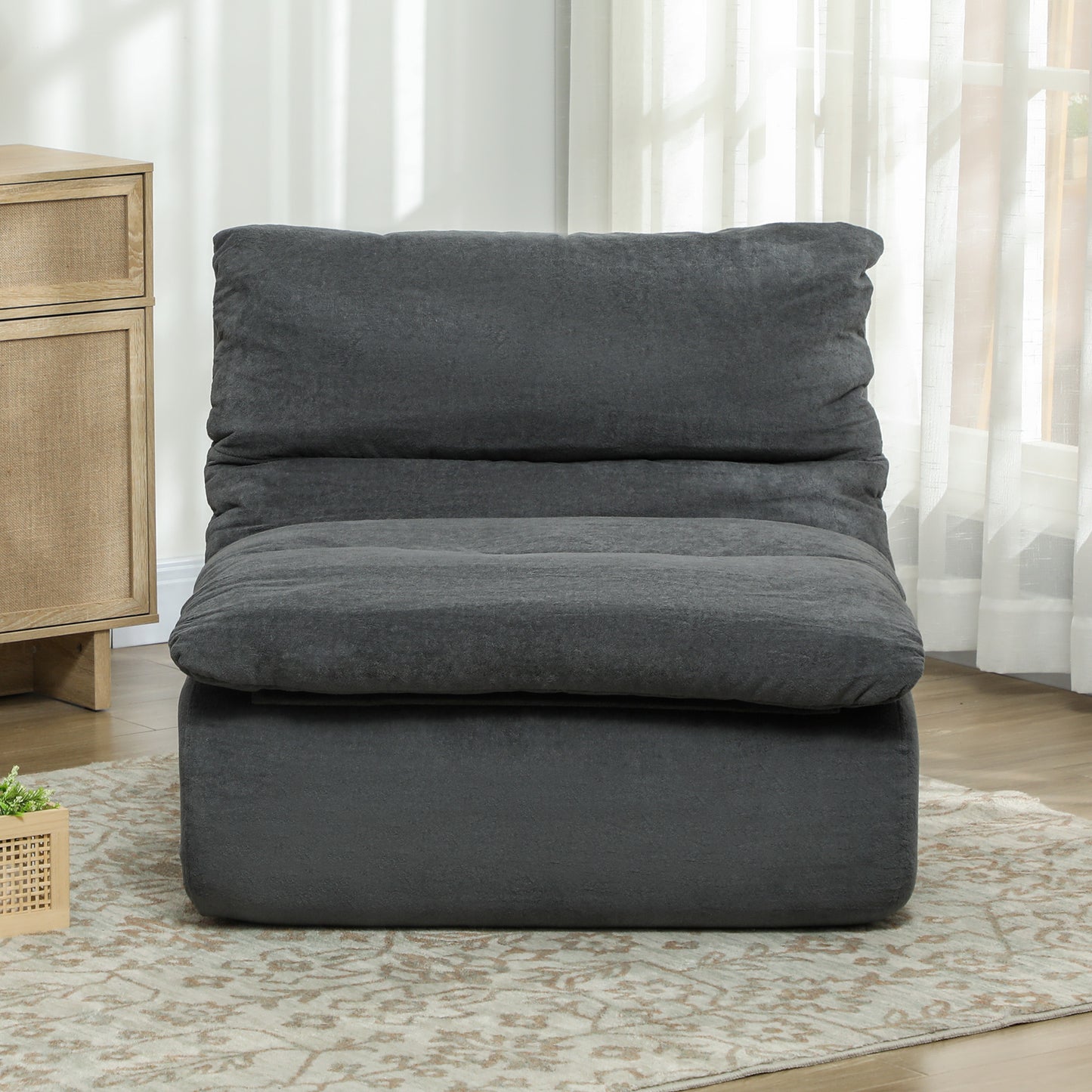 Schuim Loungestoel – Vloerstoel – Relaxzetel – Loungechair – Zitzak – Lichtgewicht & Hoogwaardige Schuimvulling – Elektriciteitvrij & Compact Grijs
