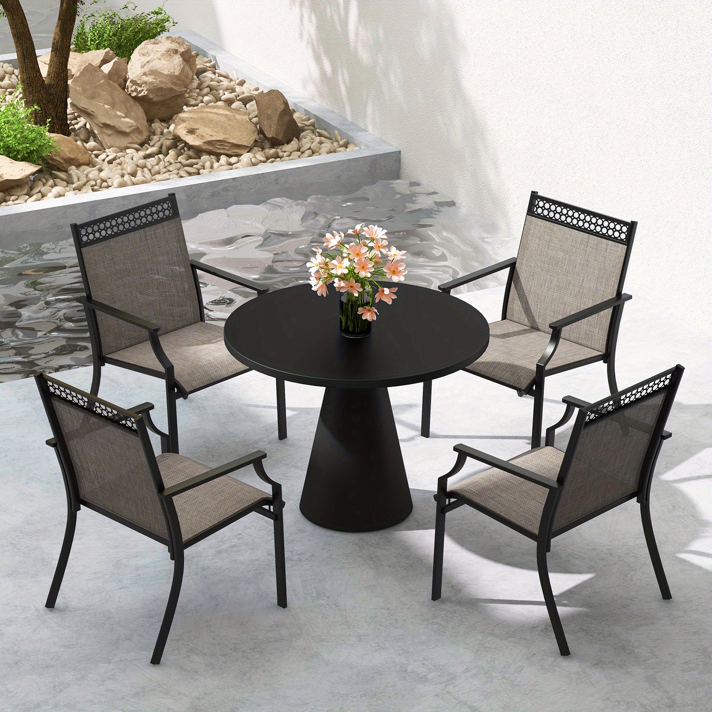 Tuinstoelen – Loungestoelen – Tuinstoel Set – Terrasstoelen – Balkonstoelen – Weerbestendig Textiel – Metalen Frame – Hoge Rugleuning – Comfortabele Armleuningen