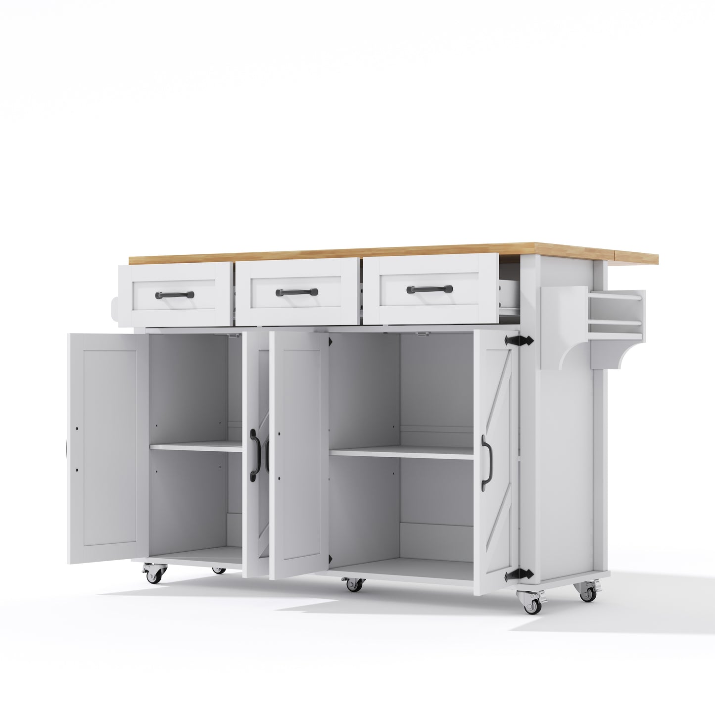 Keukeneiland – Keukentrolley – Keukenkast – Buffetkast – Serveerwagen – Uitklapbaar Werkblad 70 cm – Stevig MDF Wit 140x43(70)x90,5 cm