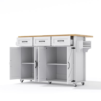 Keukeneiland – Keukentrolley – Keukenkast – Buffetkast – Serveerwagen – Uitklapbaar Werkblad 70 cm – Stevig MDF Wit 140x43(70)x90,5 cm