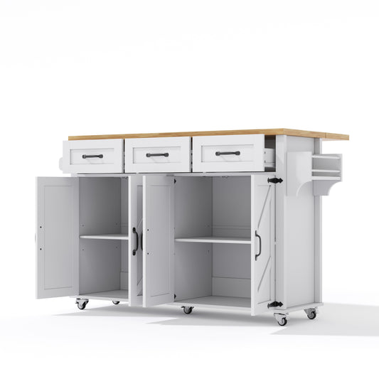 Keukeneiland – Keukentrolley – Keukenkast – Buffetkast – Serveerwagen – Uitklapbaar Werkblad 70 cm – Stevig MDF Wit 140x43(70)x90,5 cm