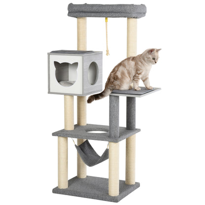 Krabpaal – Kattenboom – Krabmeubel – Kattenhuis – Kattenmand – 155 cm Hoog – Met Hangmat en Sisal Krabpalen