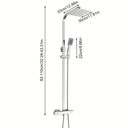 Thermostatische Douche Set – Regendouche – Handdouche – Opbouw Douche – Douchekraan – RVS Mat 40x40 cm – 38°C Thermostaatregeling