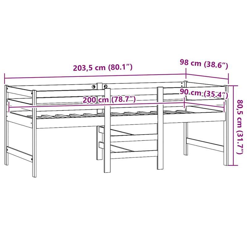 Bedframe – Eenpersoonsbed – Houten Bed – Massief Houten Frame – Kiefernhouten Bed – 90x200 cm – Duurzaam & Stevig