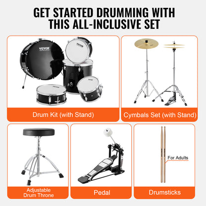 Drumstel – Drumset – Elektrisch Drumstel – Akoestisch Drumstel – Muziekinstrument – 22 Inch Full Size – Verstelbare Kruk & Duurzame PET Drumvellen