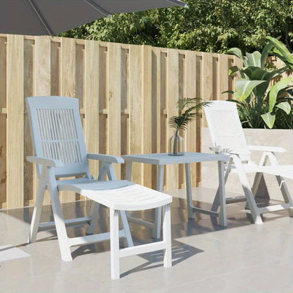 White Plastic Lounge Chair with Cushioned Seat & Backrest - Heavy-Duty All-Weather Durable Modern Design, Foldable Lightweight Sturdy Frame for Balcony, Terrace, Backyard, Poolside, Beach - Easy Assembly & Low Maintenance (Id