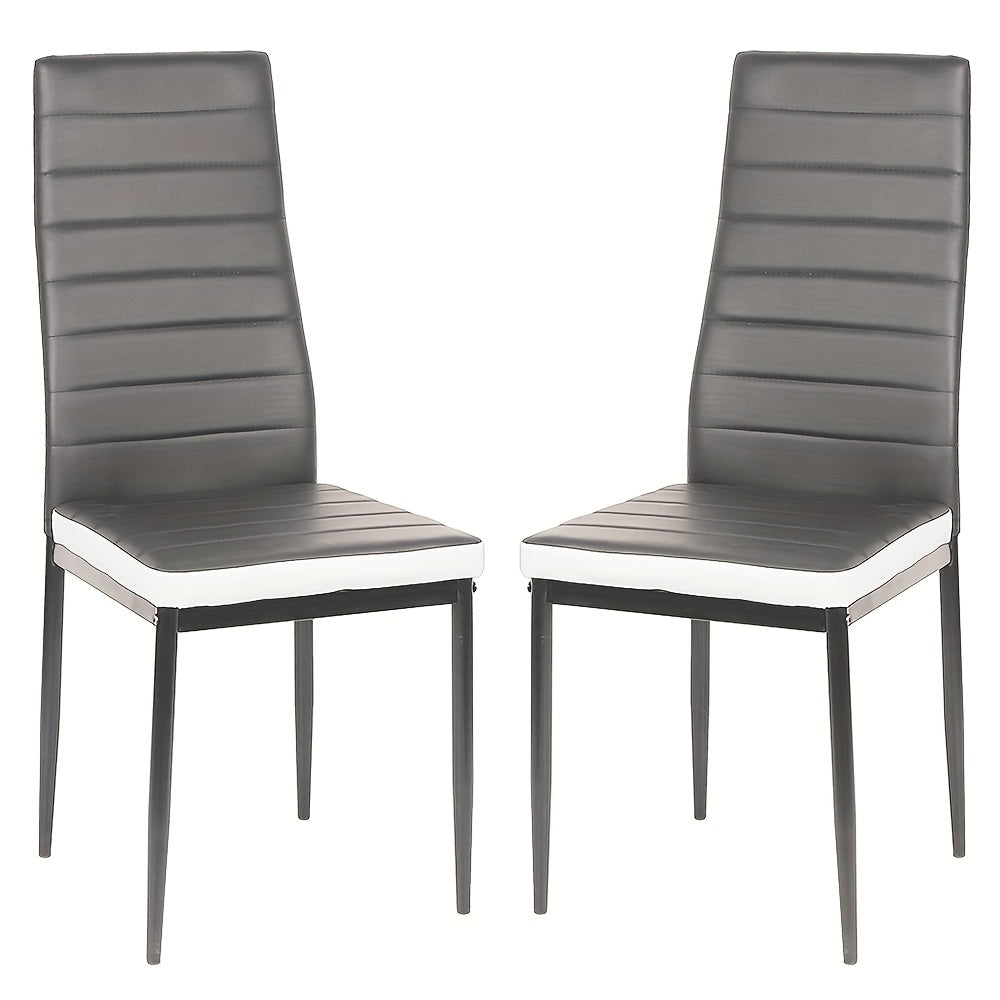 Eetkamerstoel – Stoel – Kuipstoel – Set Van 2 – Zwarte Metalen Poten – PU-Leer Bekleding – Hoge Rugleuning – Comfortabele Gevoerde Zitting