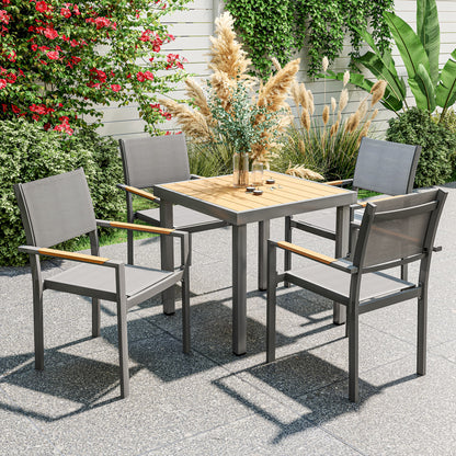 Tuinstoelen – Tuinmeubilair – Balkonstoelen – Terrasstoelen – Buitenstoelen – Aluminium Frame – Houten Look Armleuningen
