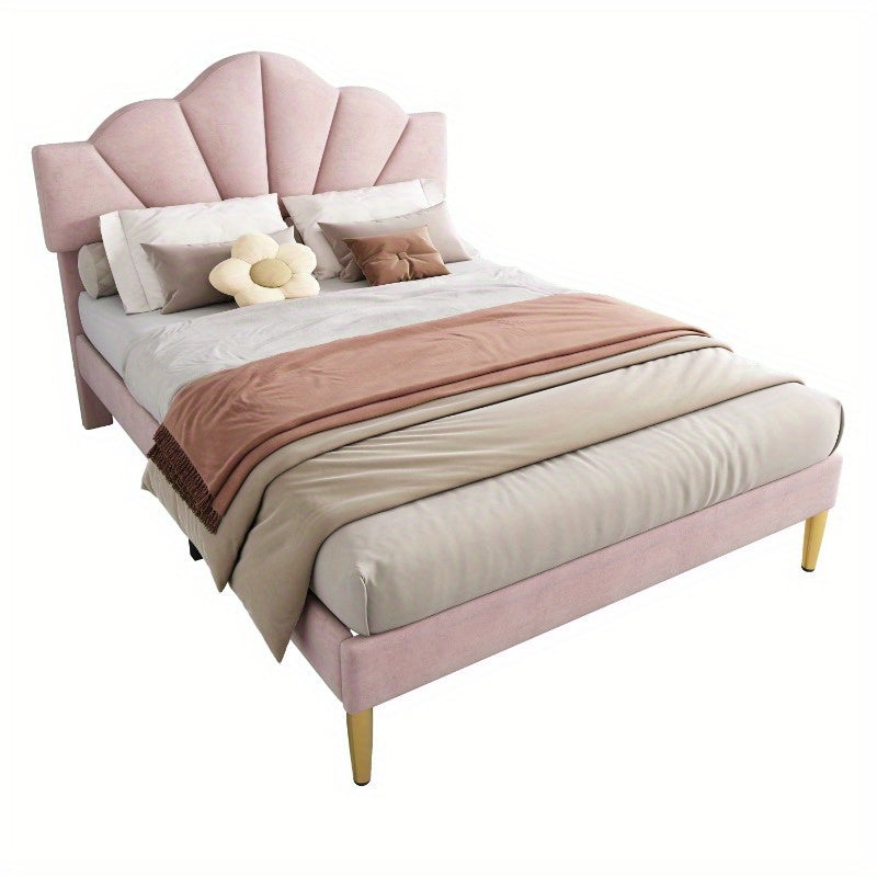 Uitschuifbaar Bed – Tweepersoonsbed – Bedframe – Slaapbank – Bedbodem – 140x190 cm – Velvet Gestoffeerd – Verstelbare Rugleuning met Gouden Poten