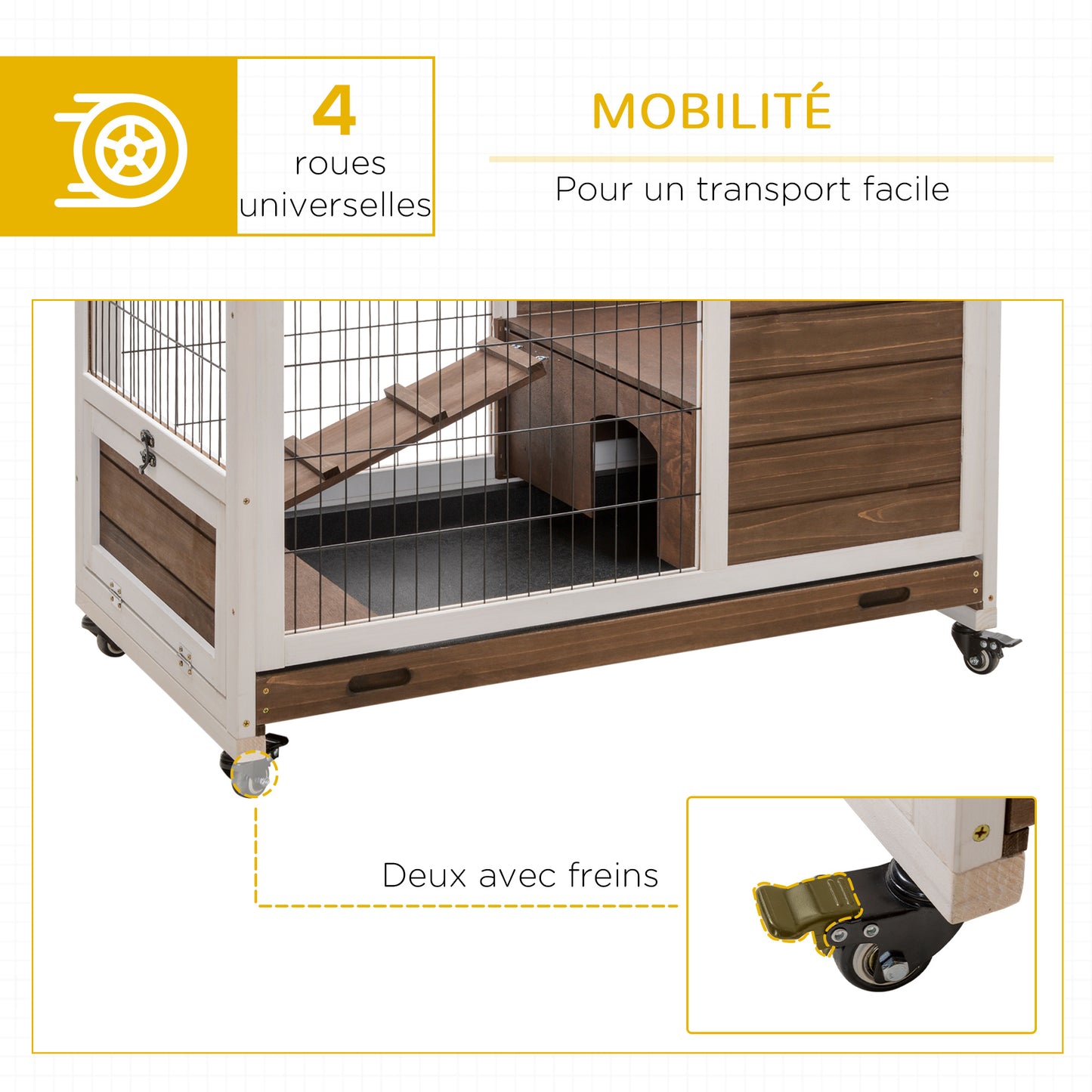 Konijnenhok – Kooien Voor Konijnen – Rabbit Hutch – Dierenverblijf – Knaagdierkooi – 2 Verdiepingen Met Wieltjes – Lockable Dak Met Schuiflade Chestnut