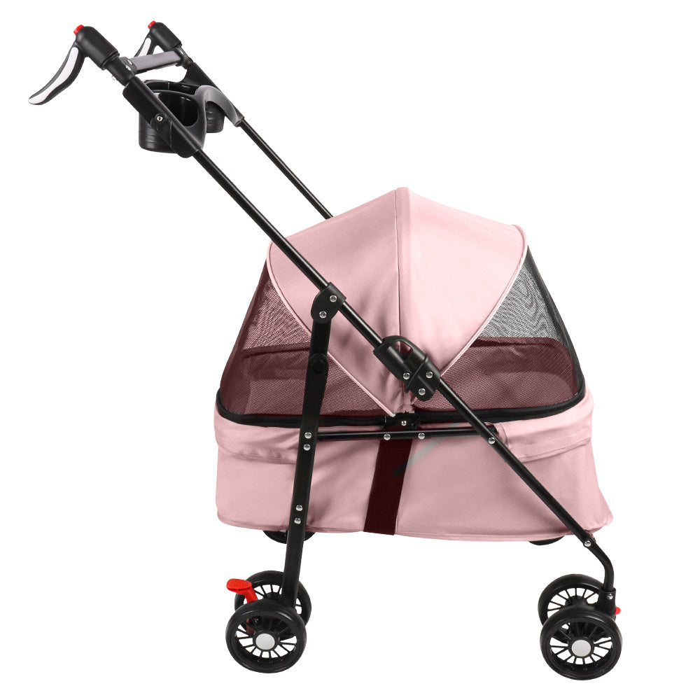 Inklapbare Hondenbuggy – Dierenwagen – Huisdierenwagen – Hondenkar – Kattenbuggy – Compact & Stevig Carbonstaal Frame – Max 15 Kg Draagvermogen – Roze 50x70x95 cm