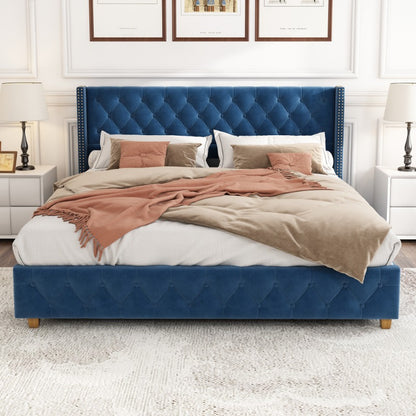 Bedframe – Bedombouw – Bedkast – Houten Frame – Vintage Bed – 180x200 cm – Vijf Opbergladen – Stevig Massief Hout