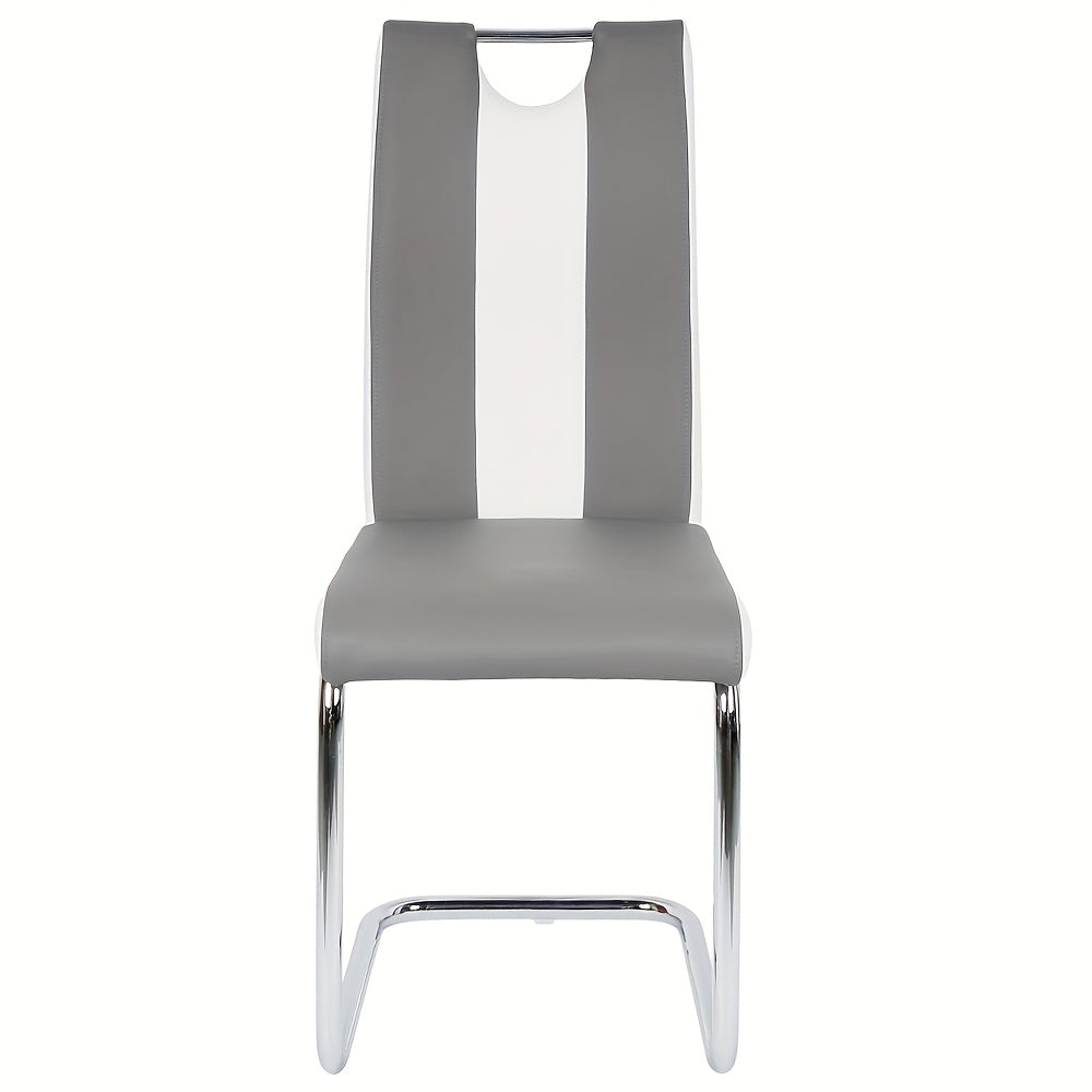 Bowback Dining Chair - 49cm Seat Height High Back Kitchen Chairs With Classic Durable Faux Leather, Ergonomic Armless Modern Accent Chairs For Home Office Restaurant (Set Of 2, Grey+white)