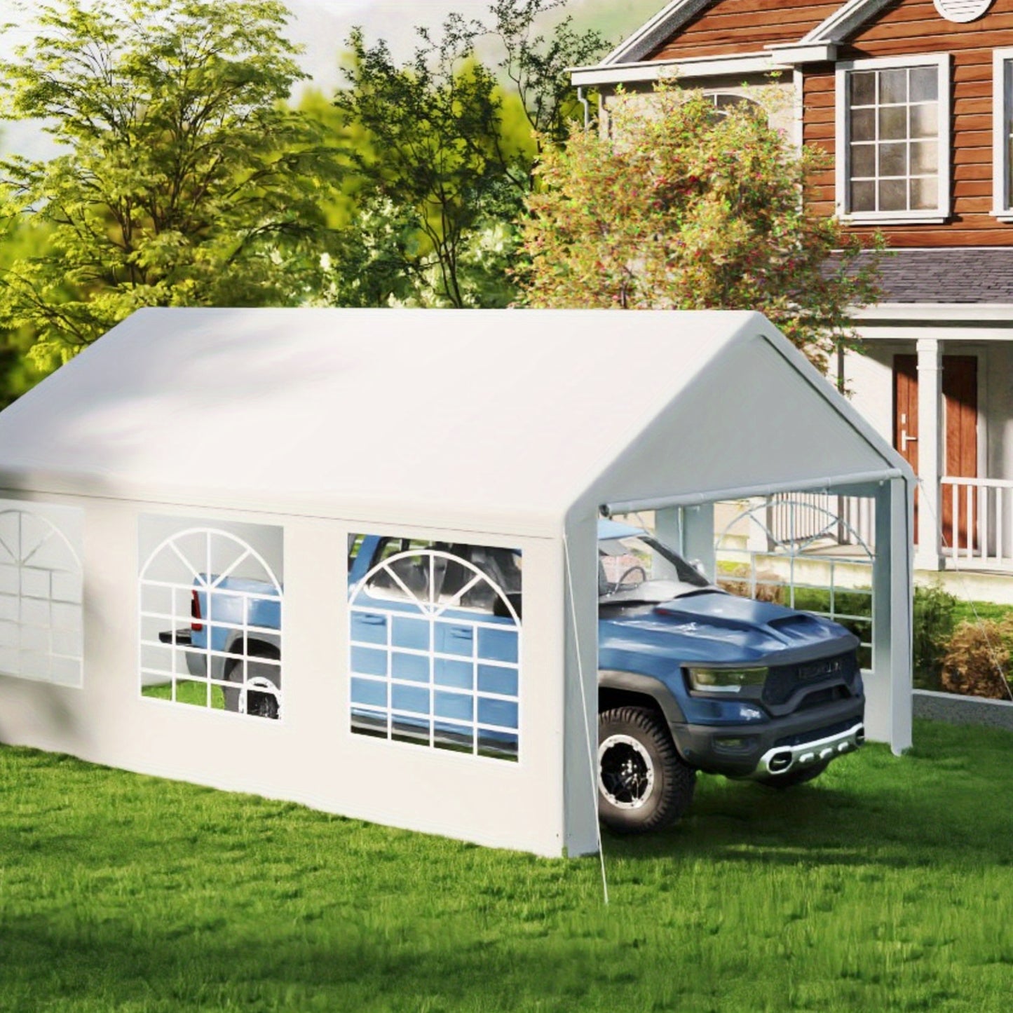 Partytent – Tent – Feesttent – Tuinpaviljoen – Evenemententent – 4x6 Meter – Waterafstotend PE Dak – Afneembare Zijwanden Met Ramen