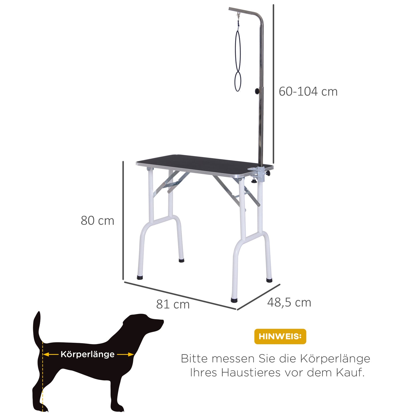Trimsalon Tafel – Opvouwbare Verzorgingstafel – Grooming Table – Honden Tafel – Katten Tafel – Zwart – Stevige Metalen Constructie – Anti-slip Rubber Toplaag – 81 x 48,5 x 80 cm
