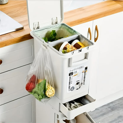 32L Large Capacity Heavy-Duty Plastic Kitchen Trash Can with Double-Layer Dry/Wet Separation, Odor-Sealing Lid & Step-Top Operation - Modern Rectangular Bin with Glossy Finish, Space-Saving Design, 3-Tier No Bend Design, Whee