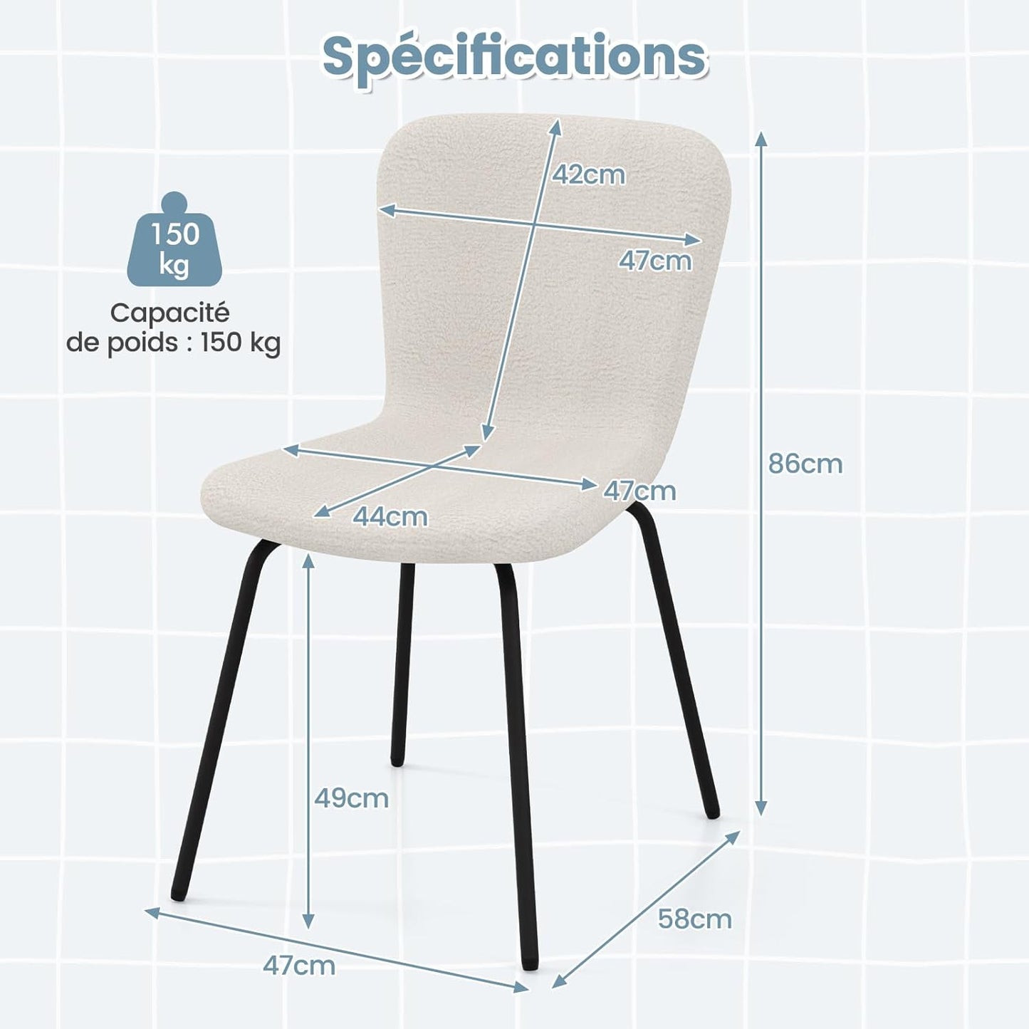 Eetkamerstoel – Stoel – Zithoekstoel – Bijzetstoel – Kaptafelstoel – Modern Design – Metalen Frame – Fluwelen Bekleding – Ergonomisch Comfort – Verstelbare Vloerbeschermers – Set van 4 – Wit