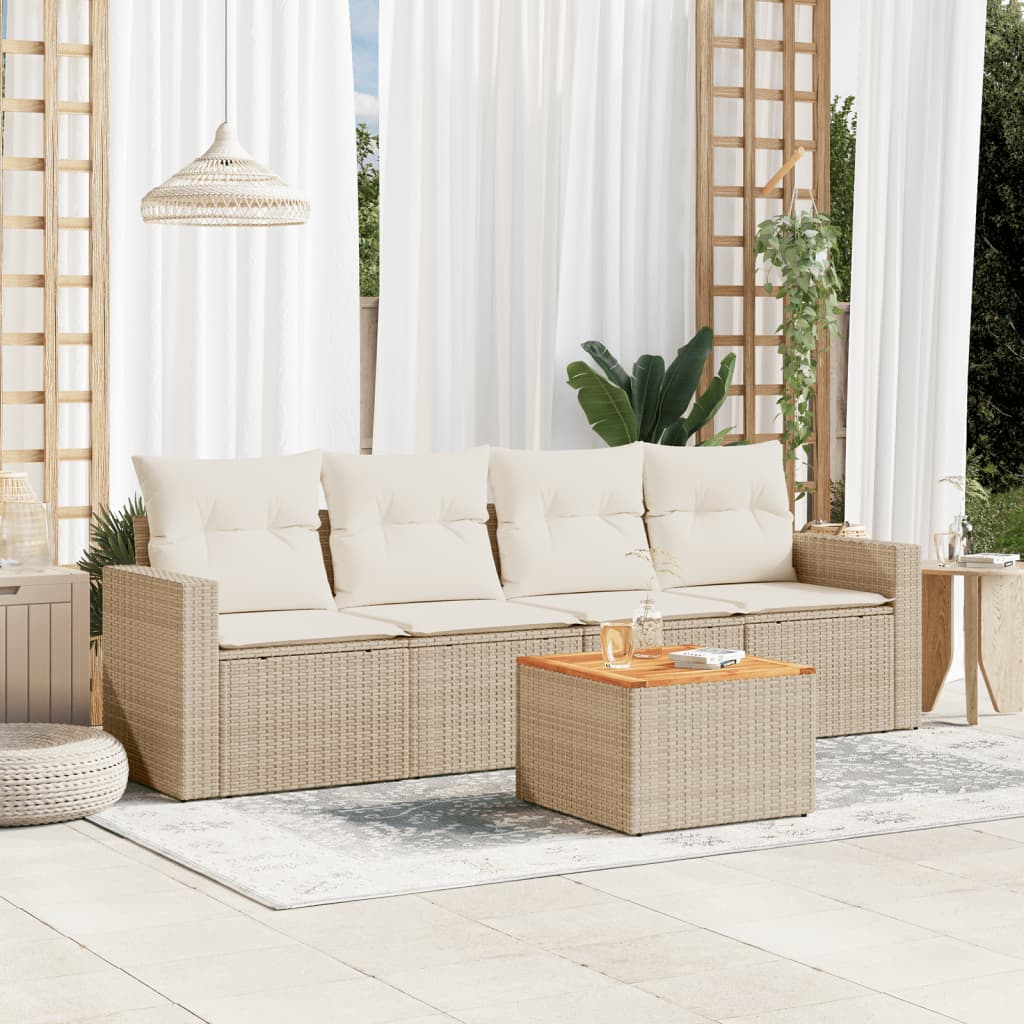 Loungeset – Loungesets – Tuinset – Loungeset Tuin – Tuinmeubel Set – Beige en Crème Kleurig – Weerbestendig PE Rattan – Afneembare Wasbare Kussens