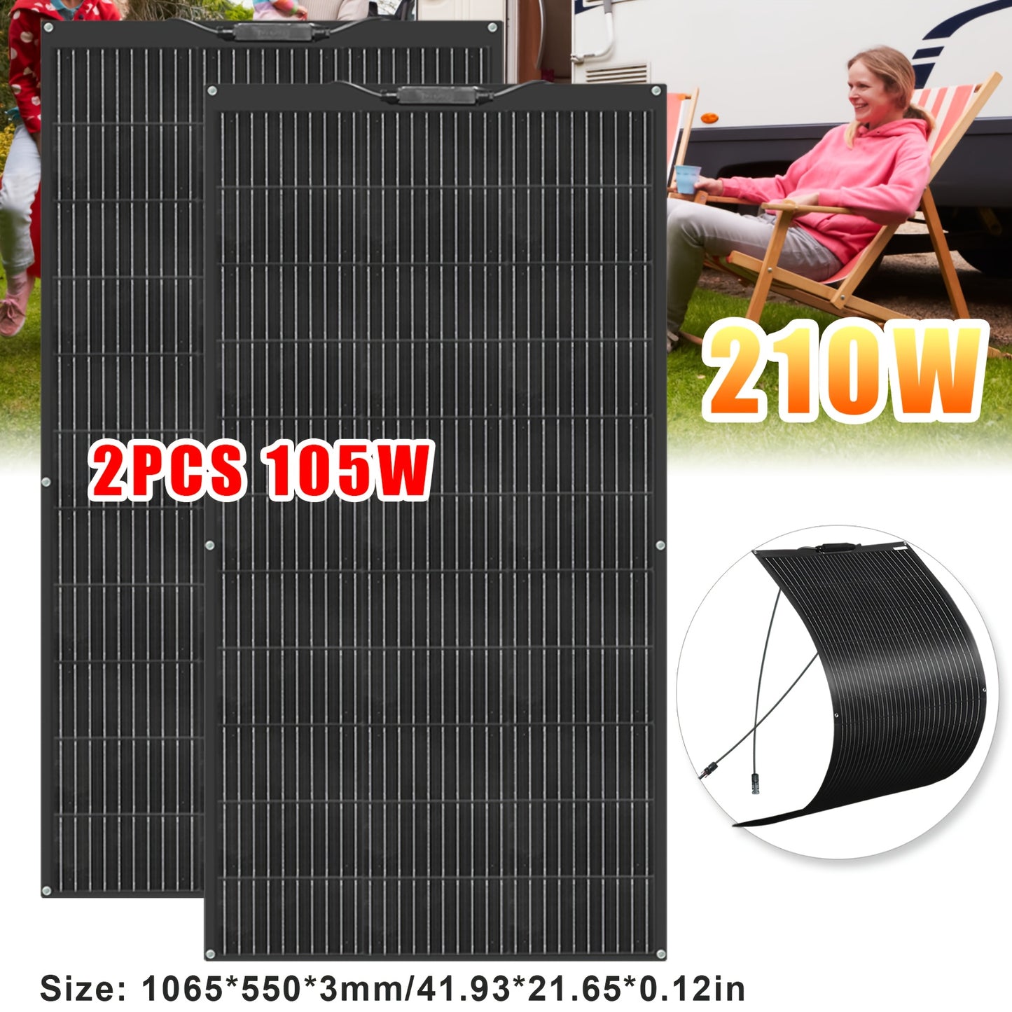 Flexibel Zonnepaneel – Vouwbaar Zonnepaneel – Zonnecel – Zonne-energie Paneel – Photovoltaïsch Paneel – 2x105W Totaal 210W – Monokristallijn Hoog Rendement – Buigbaar Voor Camper Boot Camping