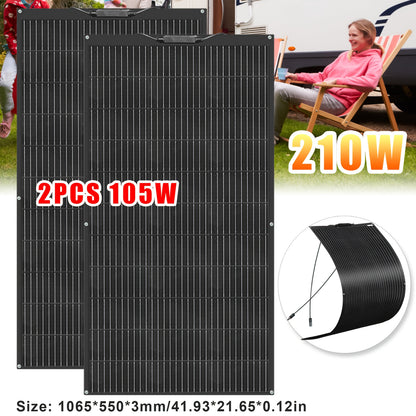 Flexibel Zonnepaneel – Vouwbaar Zonnepaneel – Zonnecel – Zonne-energie Paneel – Photovoltaïsch Paneel – 2x105W Totaal 210W – Monokristallijn Hoog Rendement – Buigbaar Voor Camper Boot Camping