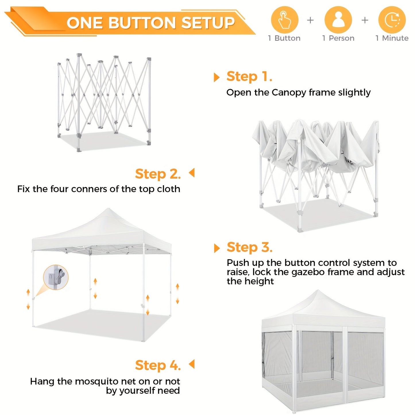 3×3m Vouwbare Partytent – Muggentent – Tuinkamer – Vouwtent – Zonnetent – Met 4 Mesh Zijwanden – Stevig Legeringsstaal Frame – Waterafstotende Oxford Stof – Inclusief Draagtas