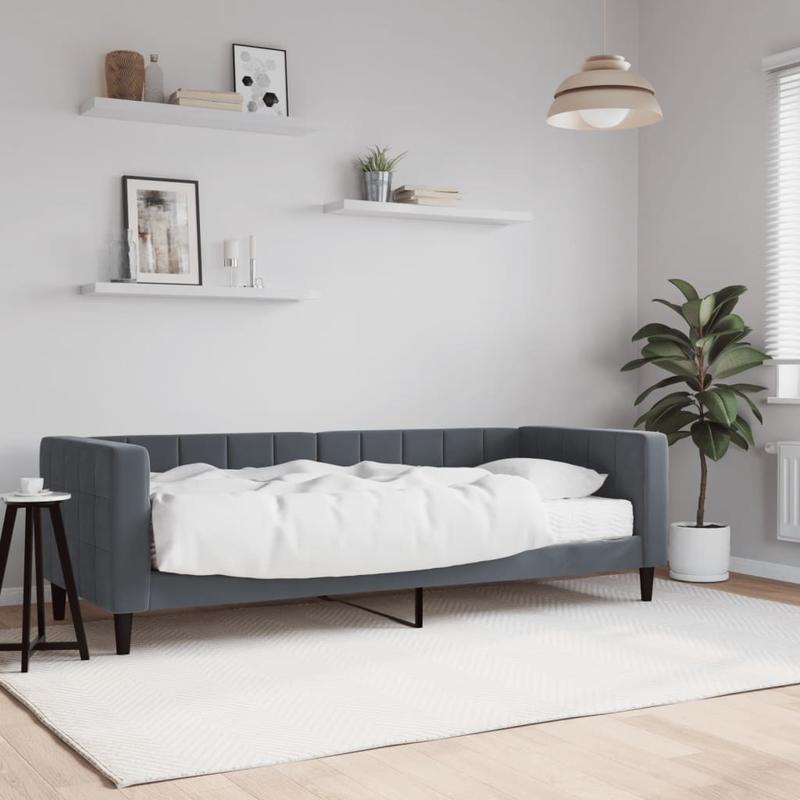 Slaapbank – Bedbank – Logeerbed – Slaapstoel – Kinderbank – Velvet Donkergrijs – Matras 80x200 cm – Verwijderbare Bekleding