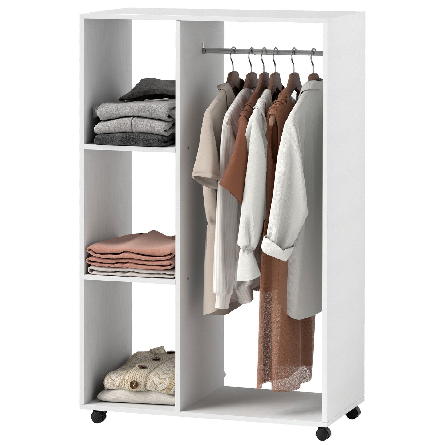 Rollende Kledingkast – Mobiele Kast – Kledingrek Op Wieltjes – Opbergkast – Garderobekast – Compact 80x40x128 cm – Stevig Wit Frame