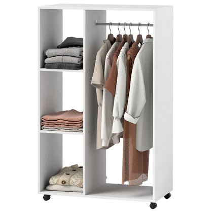 Rollende Kledingkast – Mobiele Kast – Kledingrek Op Wieltjes – Opbergkast – Garderobekast – Compact 80x40x128 cm – Stevig Wit Frame