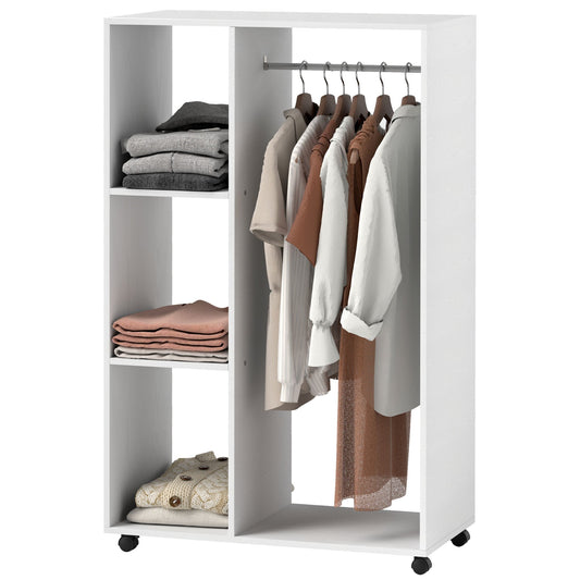 Rollende Kledingkast – Mobiele Kast – Kledingrek Op Wieltjes – Opbergkast – Garderobekast – Compact 80x40x128 cm – Stevig Wit Frame
