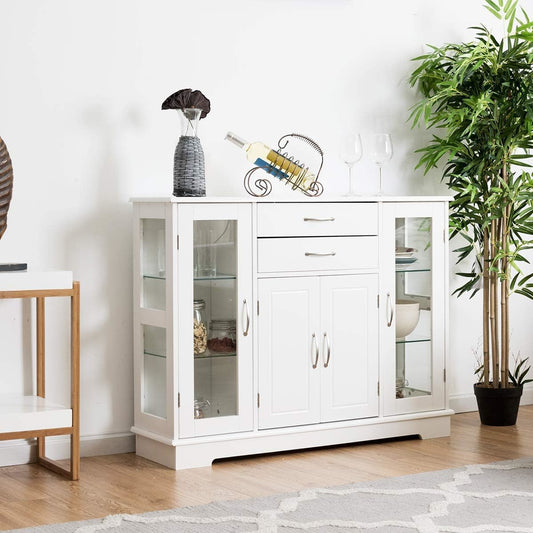 Opbergkast – Kast – Vitrinekast – Dressoir – Garderobekast – Twee Glazen Vitrinedeuren – Compact Formaat Met Folding Deuren