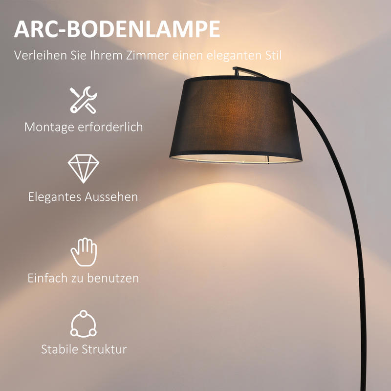 Modern Black Drum Lamp Shade with Curved Metal Frame & Fabric Shade - Floor/Desk Lamp Compatible, 105cm Height, 47cm Base, Durable Plastic Construction, Easy Installation for Living Room, Bedroom, Office - Decorative Lighting Fixture (Battery-Powere