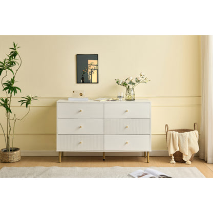 Ladekast – Ladenkast – Commode – Opbergkast – Dressoir – 6 Lades – MDF Wit – Stalen Poten – 120x40x78 cm