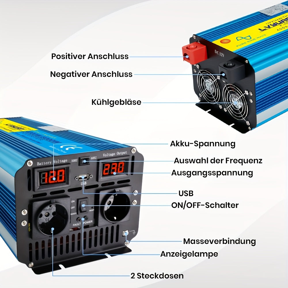 LVYUAN Pure Sine Wave 4000W Power Inverter, 4000W Rated Power Car Electronic Inverter, 8000W (Peak) Power Converter, Car Household High Power Outdoor Camping Emergency Backup Convert Highly Efficient And Stable Compatible Wit