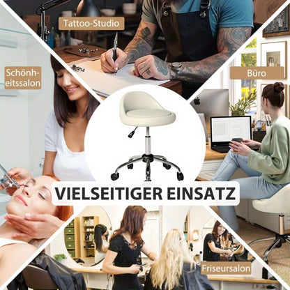 Krukje – Kruk – Werkkruk – Draaikruk – Zitkruk – Verstelbaar 63-83 cm – 360° Draaibaar Met Wieltjes – Wit Kunstleer