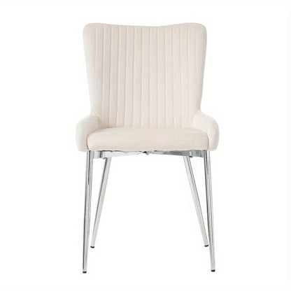 Velvet Stoelen – Eetkamerstoelen – Fauteuils – Zithoeken – Lounge Stoelen – Set Van 6 – Luxe Beige Velvet – Stevige Metalen Poten